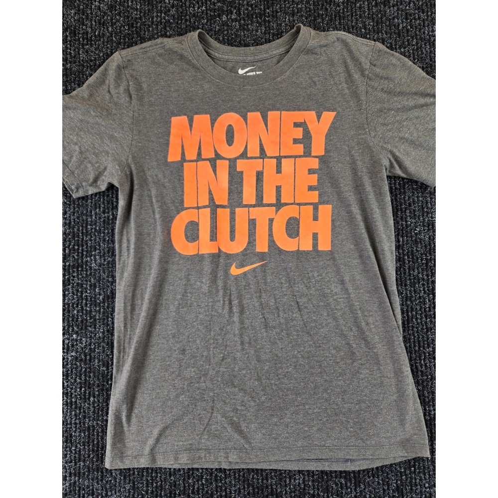 Nike Mens Money In The Clutch Graphic T-Shirt‎ Gray Orange Athletic Cut Small